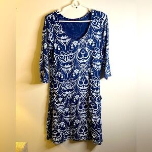 Fresh Produce Cotton Riviera Design Slub Pocket Dress 3/4 Sleeve Women Size S